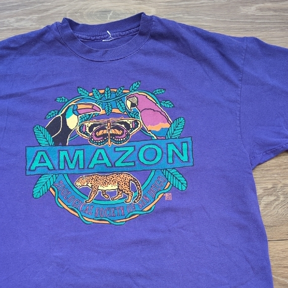 Vintage Single Stitch Zoological Society of San Diego T-Shirt - Purple 2 Sided M - Picture 2 of 9